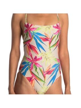 Tropical Floral One-Piece Swimsuit in Cream with Multicolor Print